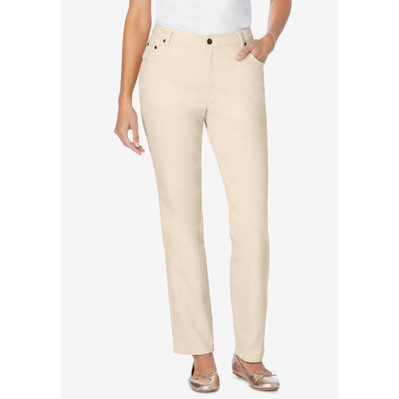 Woman Within Pants - Woman Within Petite Beige Straight leg Jeans Size 14W